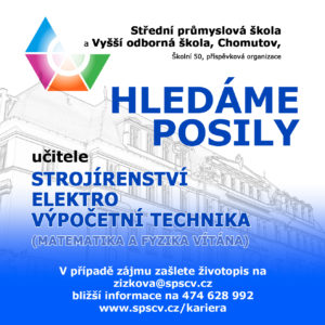 Hledáme posily: učitele strojírenství, elektro, výpočetní technika (Matematika a fyzika vítána)